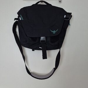 Osprey Black and Teal Messenger Bag Multiple Pockets Zipper Buckles